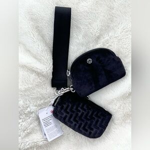 NWT Lululemon Dual Pouch Wristlet with Monogram L Black Velvet